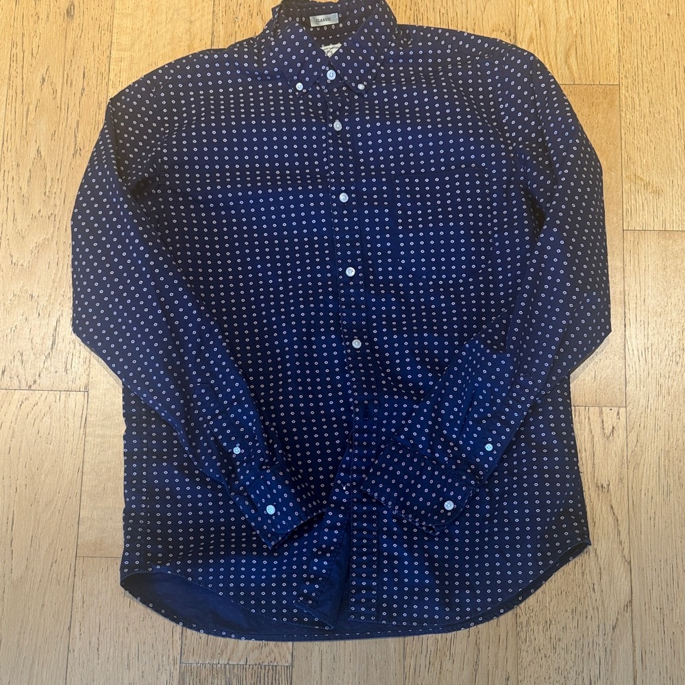 J. Crew Blue and White Polka Dot Button Down Shirt